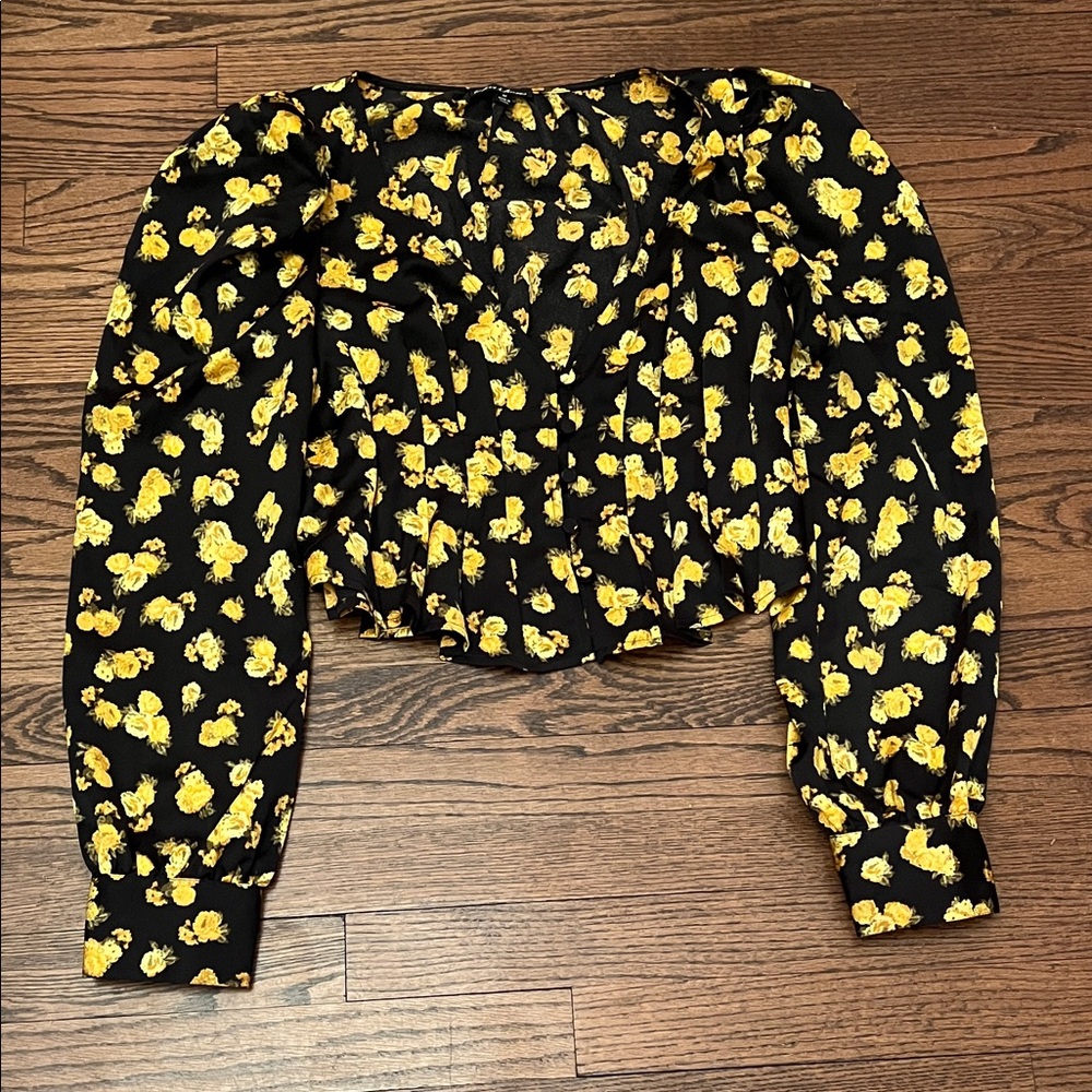 For Love And Lemons Black and Yellow Floral Blouse